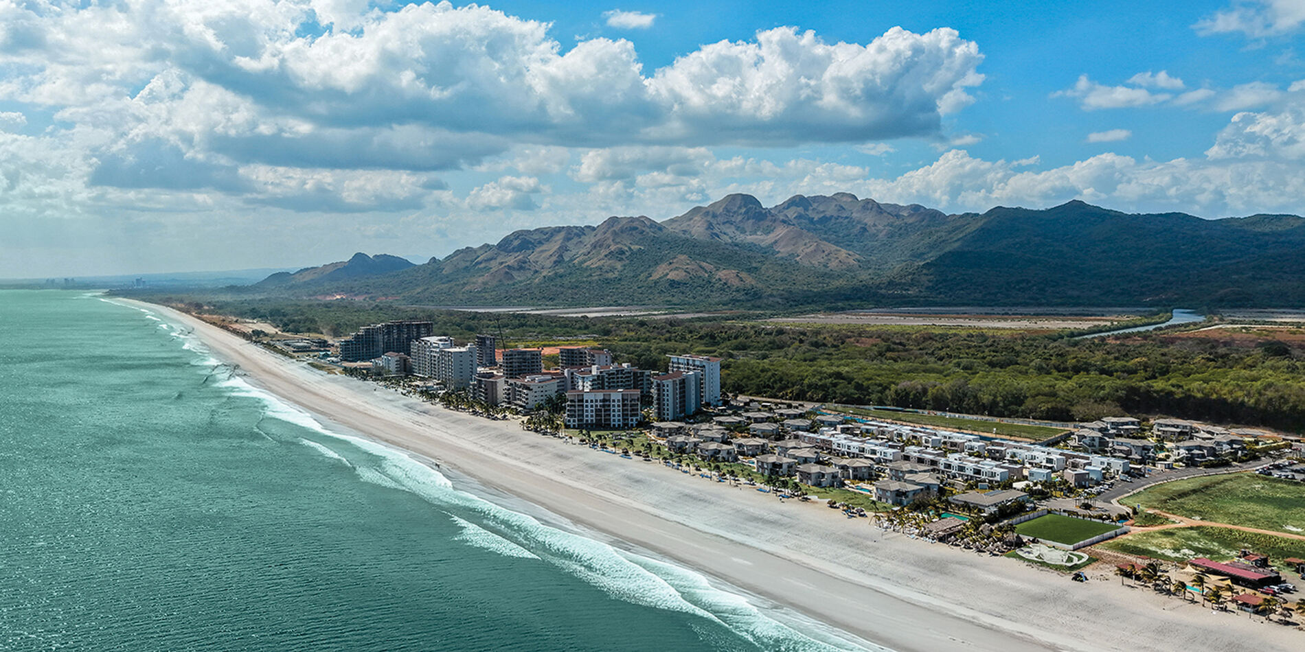 Aerial view of Playa Caracol's beachfront and coastline